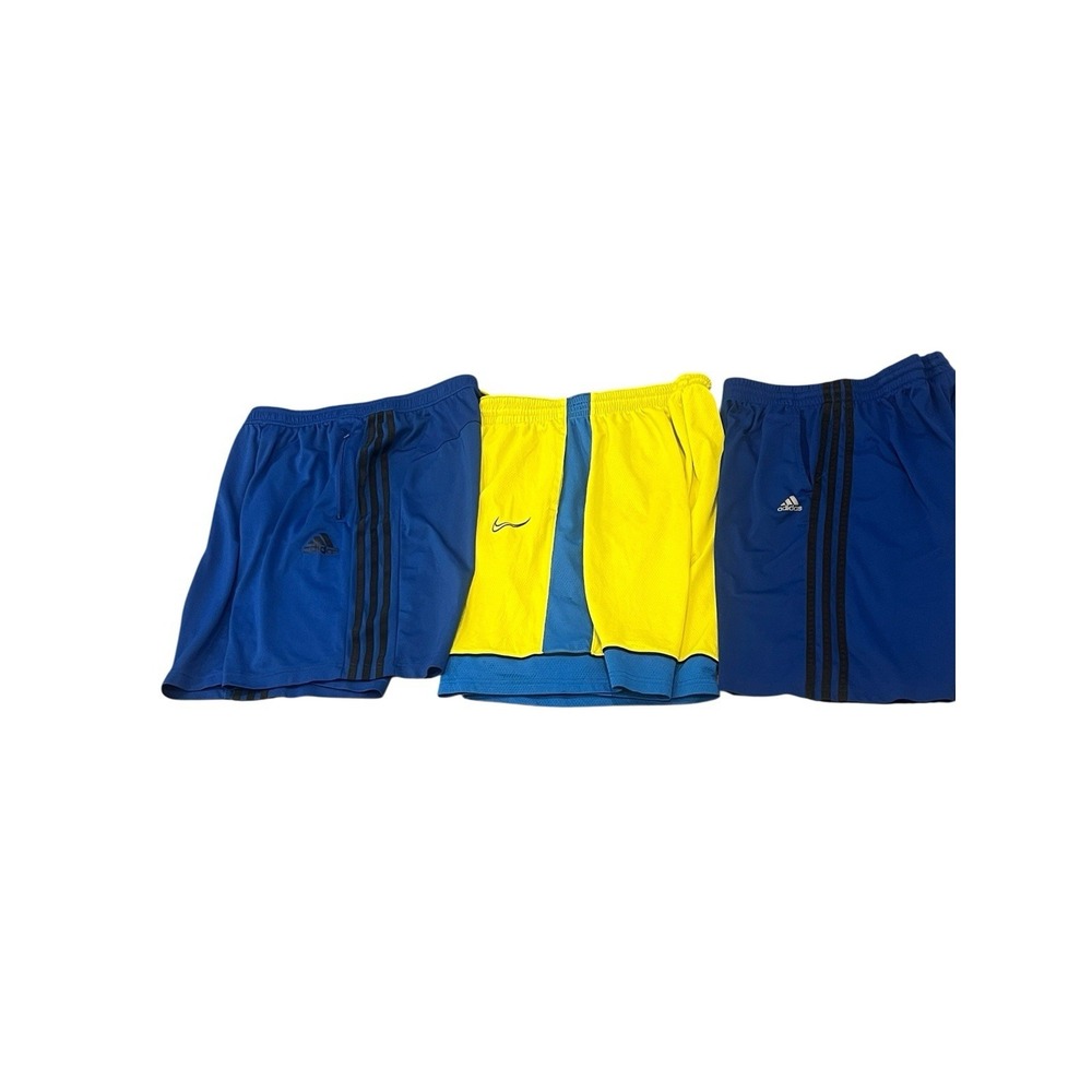MENS ADIDAS 3 STRIPE NIKE DRI FIT BLUE YELLOW BASKETBALL SHORTS FITNESS ACTIVE L